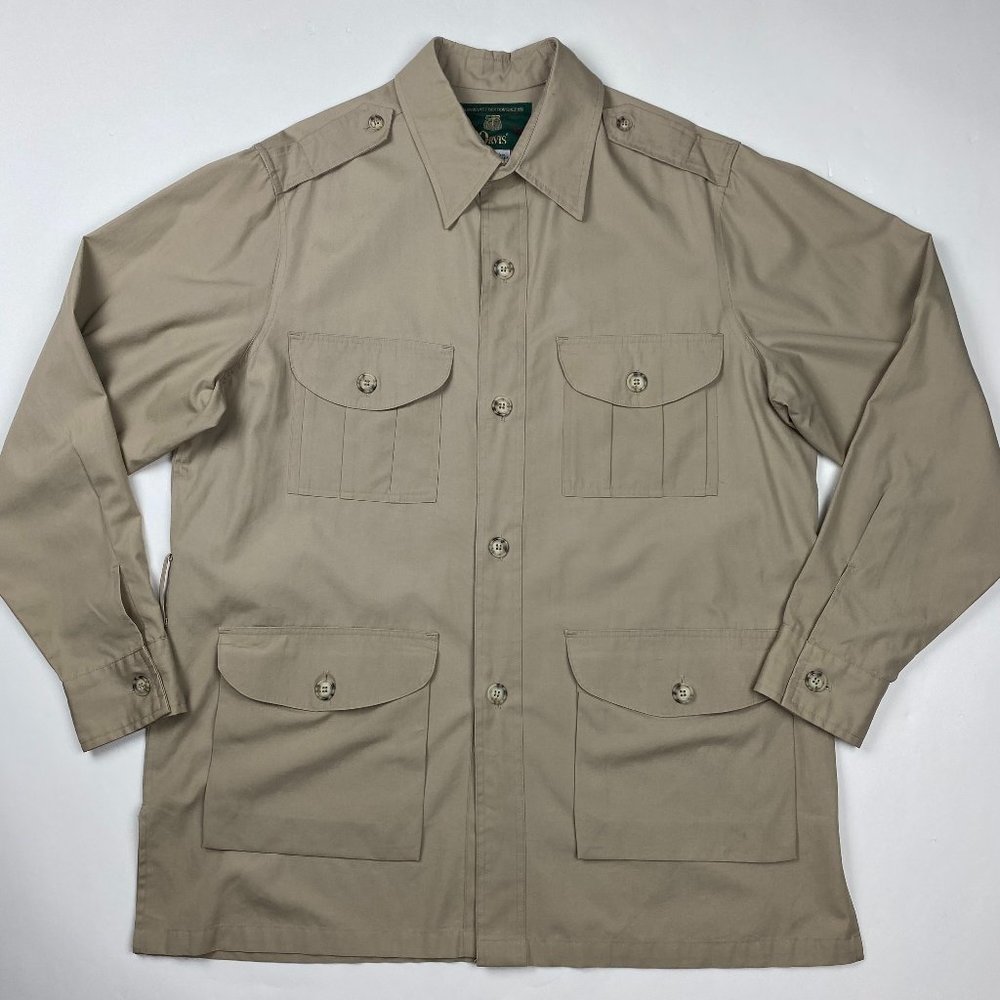 Vintage Orvis 4 Pocket Safari Shirt Jacket Mens 46 Long No-Belt Khaki Cotton USA